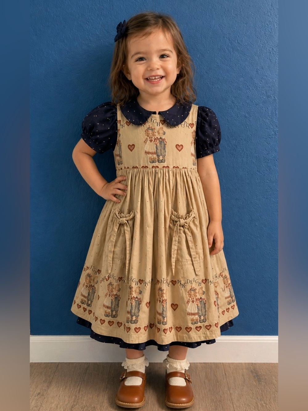 Vintage 90’s Handmade 2 Piece Pinafore Dress Set 4T CottageCore Alphabet